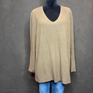 J.Jill Women’s 2X Tunic Sweater Brown V-Neck Long Sleeve Soft Knit Minimalist